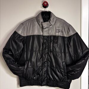 Guess Men's Black and Gray Two-Tone Puffer Jacket